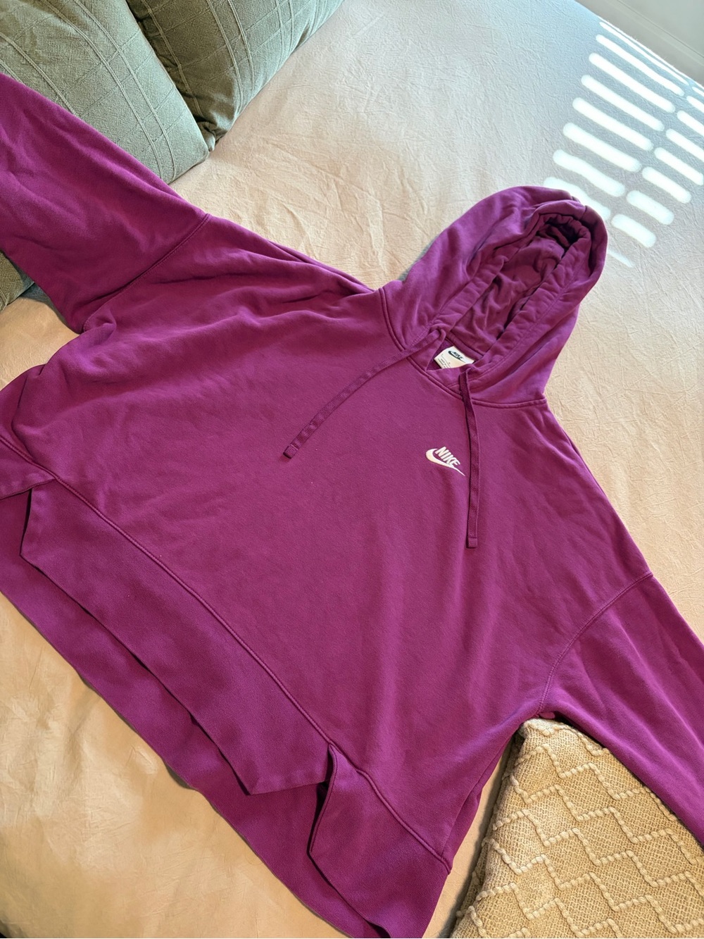 Nike Magenta Drawstring oversized Hoodie with White Swoosh